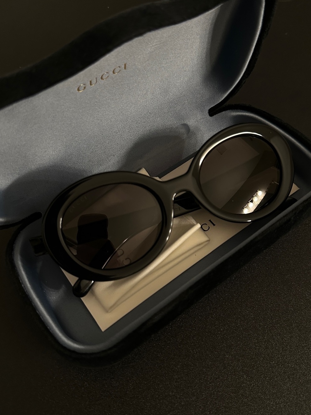 Gucci Black Round Sunglasses for Women with Dark Lenses